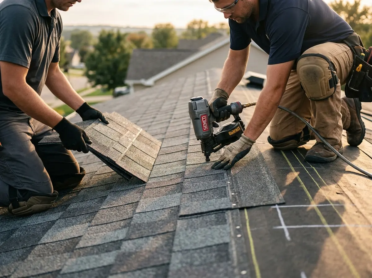 Professional roofer working on a residential roof in Jefferson Hills